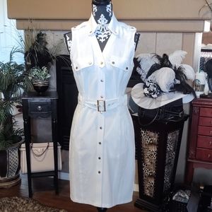 3 for 30 Sleeveless white snap-up belted dress
